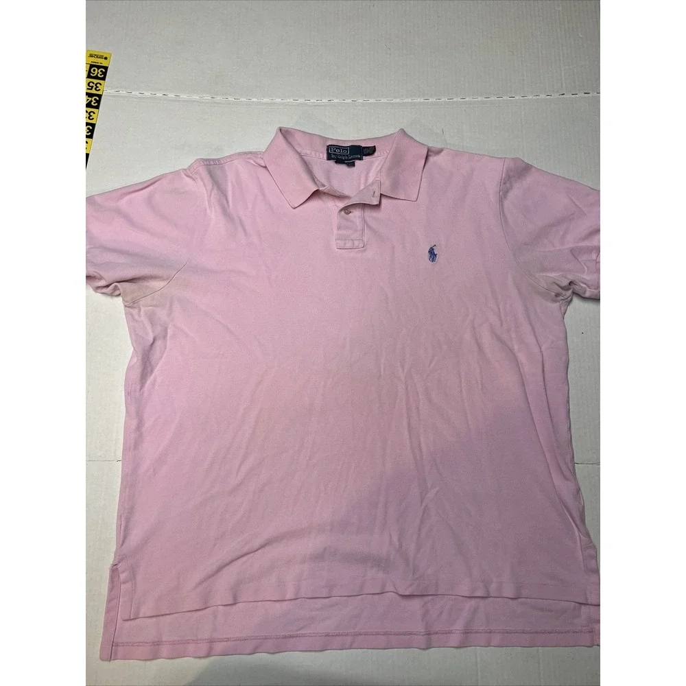 Vintage Polo Ralph Lauren Polo Shirt Men's XXL Pink Blue Pony‎ Rugby See Details